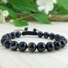 Bracelet tressé Perles Naturelles Agate noire - Homme Femme - Lithothérapie