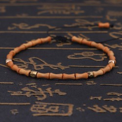 Bracelet sculpté en noyaux d'olives et perles de cuivre Bouddhisme - Tibétain