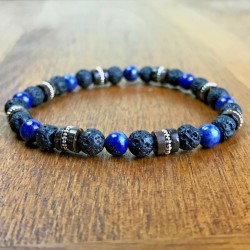 Bracelet Homme Femme Perles Naturelle Lapis Lazuli Lave Tibet