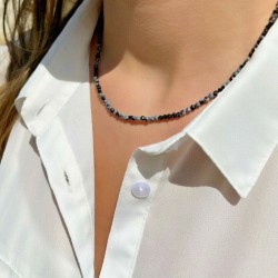 Collier en Perles Naturelles Obsidienne flocon - Lithothérapie - Ras de cou