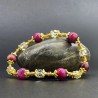 Bracelet Oeil de Tigre rose Pierres Naturelles Cristal Perles du Tibet dorées
