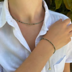 Parure Collier minimaliste + Bracelet Pierres fines Naturelles semi précieuse Turquoise d'Afrique idéal cadeau
