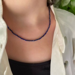 Collier en Perles Naturelles Lapis Lazuli - Lithothérapie - Ras de cou