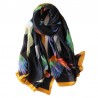 Foulard noir 180 X 90 cm 100% Soie à motifs Perroquet