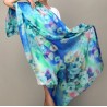 Grand Foulard Bleu en Soie Motifs Floral