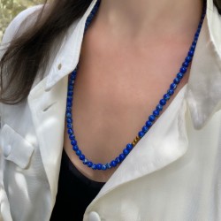 Collier Pierres Naturelles Perles  Jaspe Sédiment impériale bleu idéal Cadeau ! Homme - Femme
