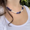 Collier Pierres Naturelles Perles Lapis Lazuli - Perle d'eau Idéal Cadeau ! Pochette organza