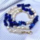 Collier Pierres Naturelles Perles Lapis Lazuli Perle d'eau Idéal Cadeau ! Pochette organza