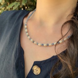 Collier Pierres Naturelles Perles Aventurine - Perle d'eau Idéal Cadeau ! Pochette organza