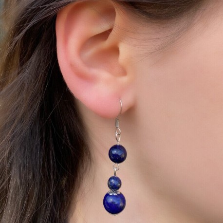 Boucle d'oreilles pendantes Lapis Lazuli crochets argent 925
