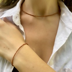 Parure Collier minimaliste + Bracelet Pierres fines Naturelles semi précieuse Pierre de sable  idéal cadeau