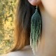 Grandes boucles d'oreilles à franges perlées motifBleu turquoise et blanc