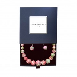 Ensemble Collier et boucles d'oreilles en Perles Naturelles Pierres Jaspe Pluie de fleur - Coffret cadeau