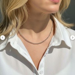 Collier en Perles Naturelles Tourmaline Rose - Lithothérapie - Ras de cou