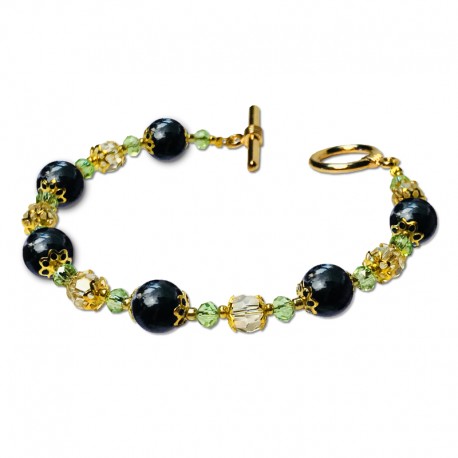 Bracelet Lagune, Obsidienne et Crystal