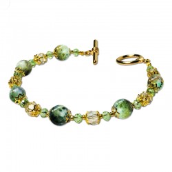 Bracelet Lagune, oeil de tigre vert et Crystal
