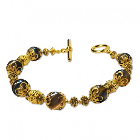 Bracelet Lagune, oeil de tigre et Perles du Tibet