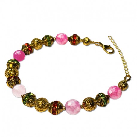 Bracelet Alchimie, Agate rose facettées et Cristal