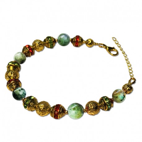 Bracelet Alchimie, oeil de tigre vert et Crystal