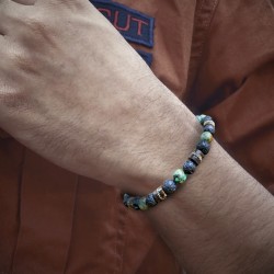 Bracelet Homme Femme Perles Pierre de Lave Turquoise Coco Tibet Lithothérapie