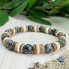Bracelet Homme Femme Perles Naturelles Jaspe Zèbre Bois Cocotier Taille au choix
