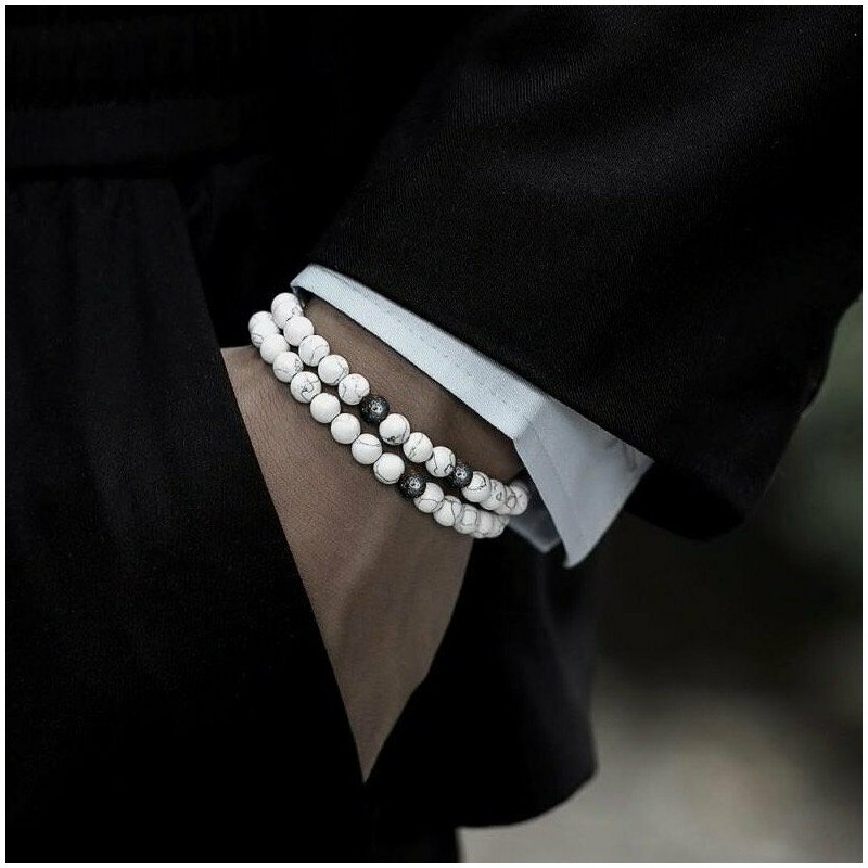 2 Bracelets Howlite Pierre de lave Naturelles