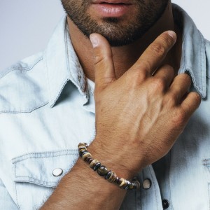 Bracelet Homme Femme Pierres Tiger Oeil du Tigre Hématite bois Lithothérapie Men